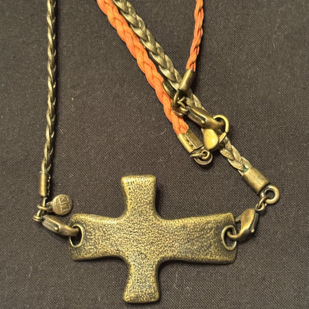 Vintage Lenny & Eva Leather and Metal Bracelet set with Gold Cross